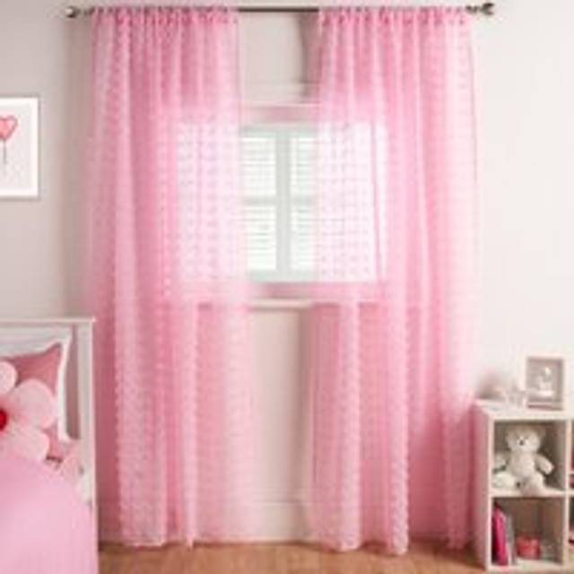 Textured Voile Net Curtains Pair 2 Window Panels Slot Top Set - Pink - 140cm width x 220cm drop