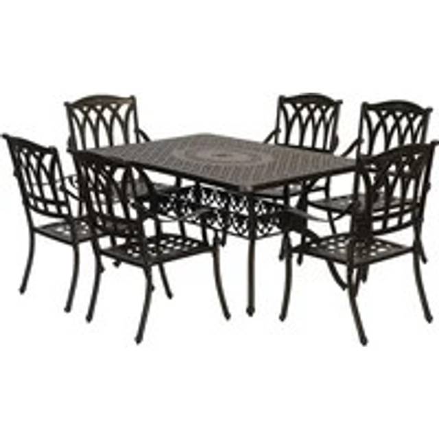 Outsunny 7 Pieces Cast Aluminium Garden Dining Set with Parasol Hole, Bronze