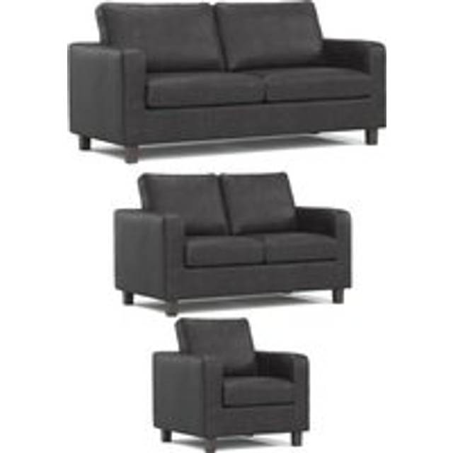 York Black Faux Leather 3 Piece Sofa Suite 3 Seater, 2 Seater and Armchair - One Size