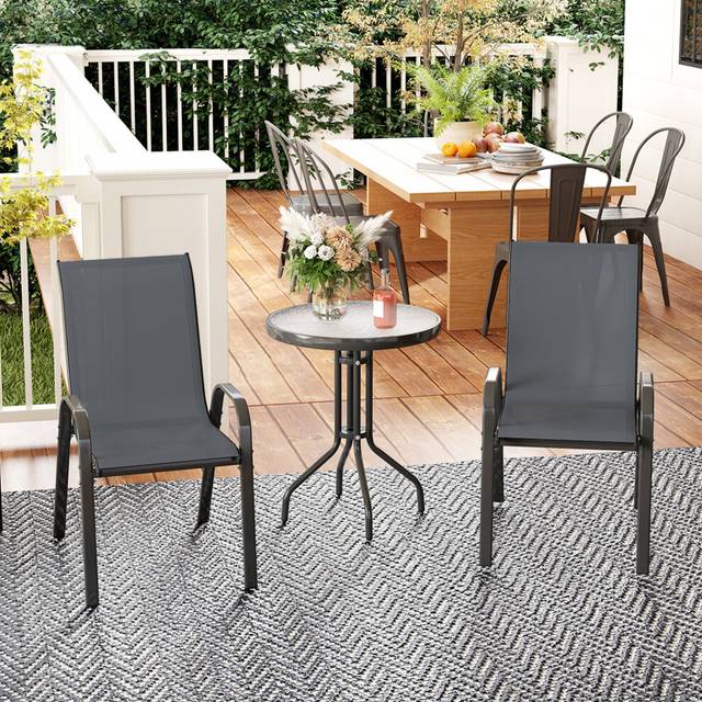 Outsunny Garden Bistro Set, Small Garden Set w/ Stackable Chairs, Dark Grey, Grey