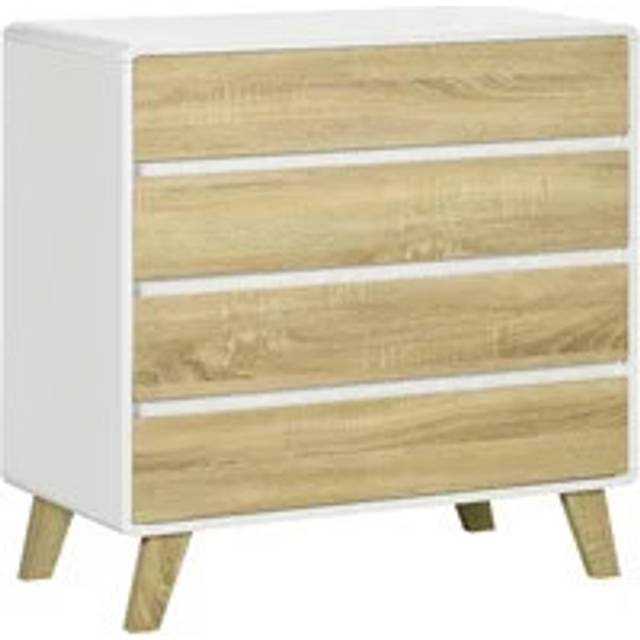 HOMCOM Chest of Drawers, 4 Drawer Storage Cabinet Organiser for Bedroom, White