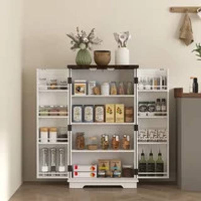 HOMCOM Kitchen Cupboard Pantry Cabinet with Adjustable Shelves White, White
