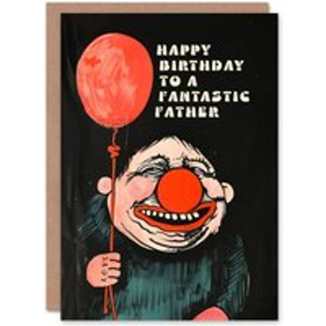 Happy Birthday Card To Fantastic Father Creepy Clown Balloon Dark Fun Weird Odd