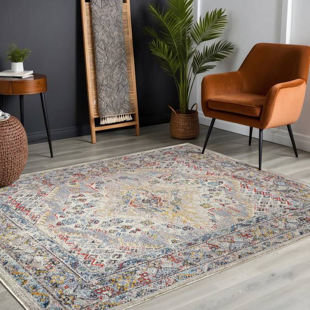 Caspian Power Loom Light Gray/Cream/Brown/Blue/Terra/Yellow/Dark Gold/Anthracite Rug - Blue;Black;Brown;Yellow;Gold;Grey;Cream (Rectangle 140 x 200cm)