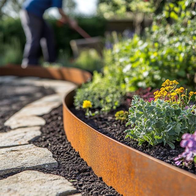 Corten Metal Lawn Edging Garden Border Roll - 5m - Brown (500cm W X 14cm H X 0.1cm D)