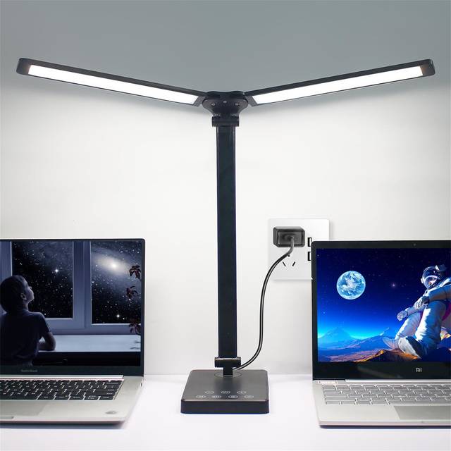 Dual Arm LED Desk Lamp With Night Light Mode, Power Adapter, USB Charging Port, Auto Off Timer, Touch Control Study, Work And Sleep Desk Lamp