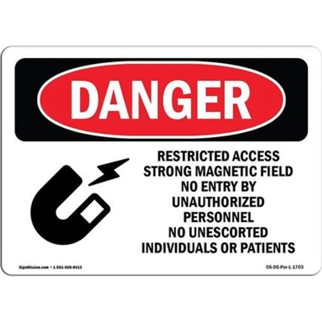 SignMission OS-DS-A-1014-L-1703 10 x 14 in. OSHA Danger Sign - Restricted Access Strong Magnetic Field
