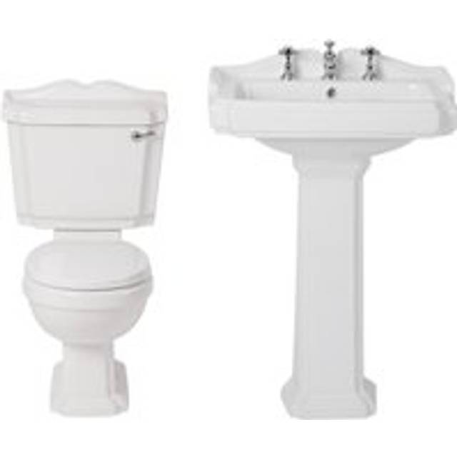 Milano - Windsor - Traditional White Ceramic Close Coupled Toilet and Full Pedestal Bathroom Basin Sink - 3 Tap Hole
