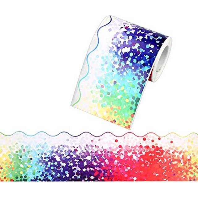 Bulletin Board Border Trim Jagowa Self-Adhesive Paper Roll Confetti Border Colorful Dot Trim for Classroom Office Chalkboard