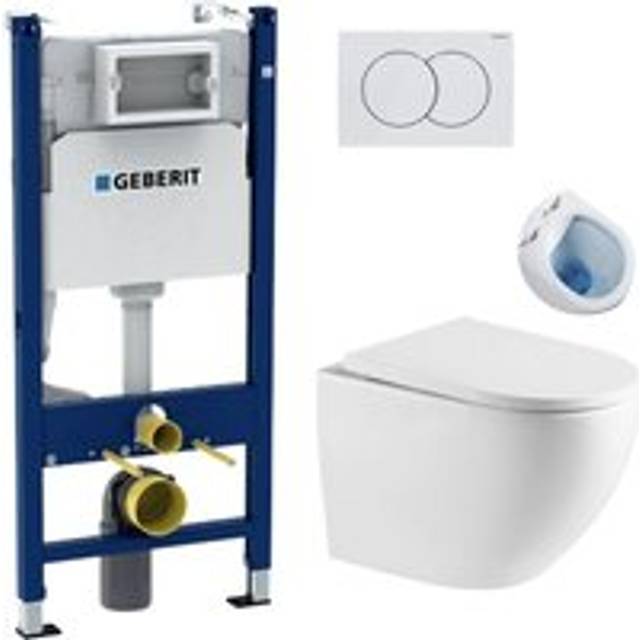 Geberit - Duofix Wall-hung Toilet Frame + sat Fusion Rimless Toilet + Soft-close Seat + White Flush Plate (FUSIONGEB3)