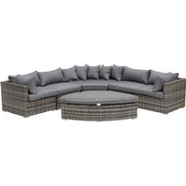 6-Piece Outdoor Rattan Wicker Sofa Set Bonzer Half Round Patio Conversation Furniture Set w/ Angled Corner Design
