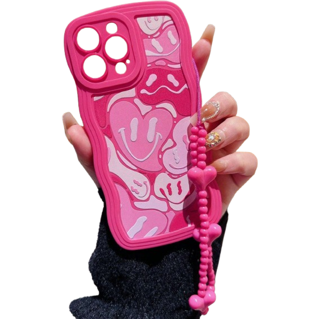 Valentines Hot Pink 1st Hjärtformad krockkudde och rep Iphone 15 Pro Max, Iphone 14/Pro, Leende ansikte Airbag Anti-Drop Phone Case 13/12, Xr Pink Pho - Multifärgad (Multi-size)