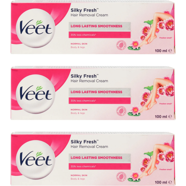(3 x Normal) 3 x 100ml Veet Silky Fresh Hair Removal Cream Sensitive, Normal & Dry Skin