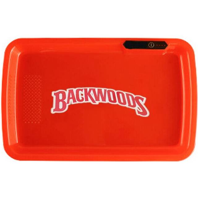 (Backwoods-Red) LED Tobacco Rolling Tray with Lapping Plate 1050mAh Manual Control 7 Light