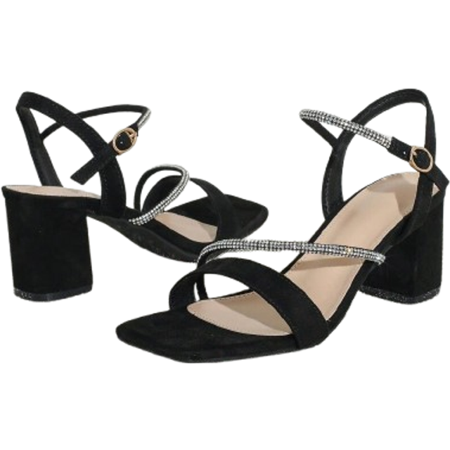 SHEIN Chunky High-Heeled Square-Toe Sandals With Crystal Embellishment, Elegant And Classy Design Suitable For Formal Events, Parties, And Daily Wear, Wide-
