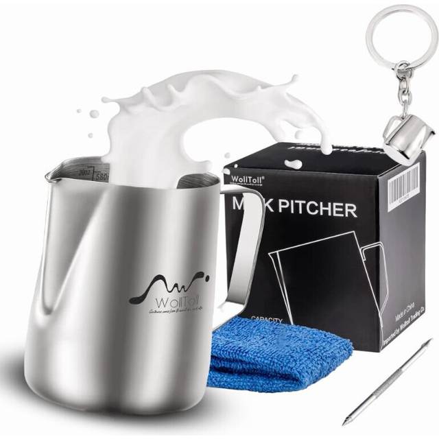 (a-600ml with keychain 150ml) 150 350 600ml Stainless Steel Milk Frothing Pitcher Coffee Barista Frother Pitcher Espresso Steaming Frother Latte Cup M