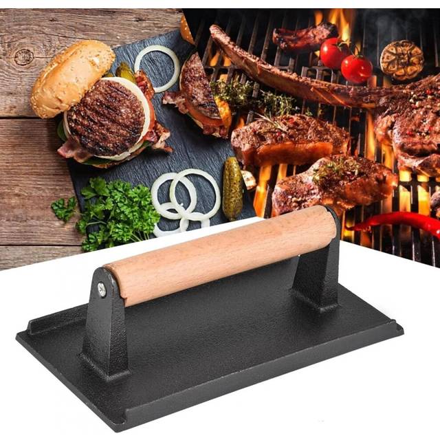 VGÂ® Cast Iron Rectangular Burger Press 20x10 cm Non-Stick Grill Weight