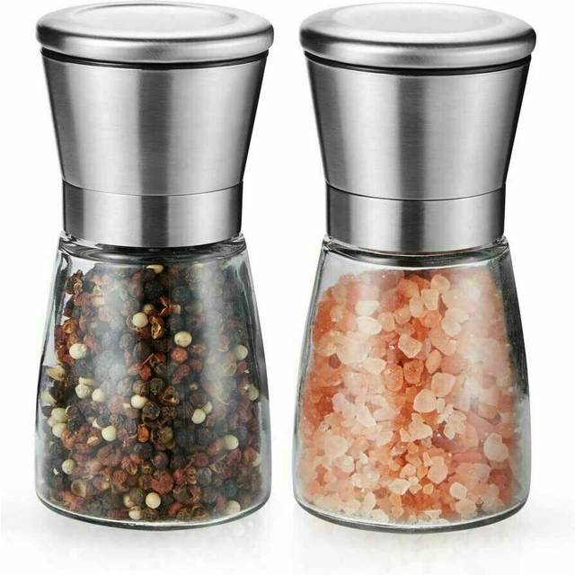 2pcs Salt & Pepper Glass Mill Coarse Grinder Set Shaker Mills Adjustable Coarseness