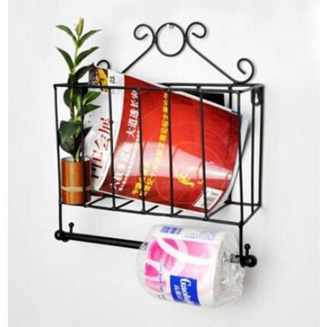 Magazine Rack with Tissue Holder Iron Art Black and White