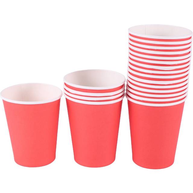 20 Paper Cups (9oz) - Plain Solid Colours Birthday Catering(Red)