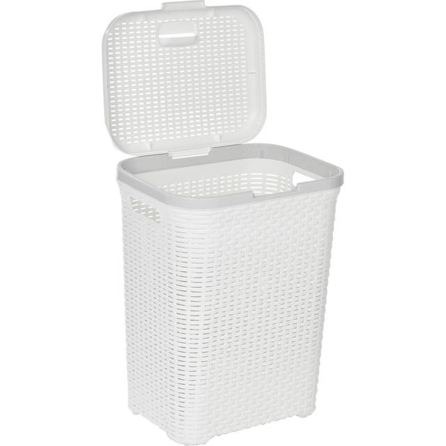 (55L White) 45/55L Plastic Rattan Laundry Clothes Bin Basket
