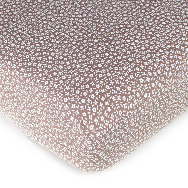 Organic Muslin Crib Sheet in Almond Floral