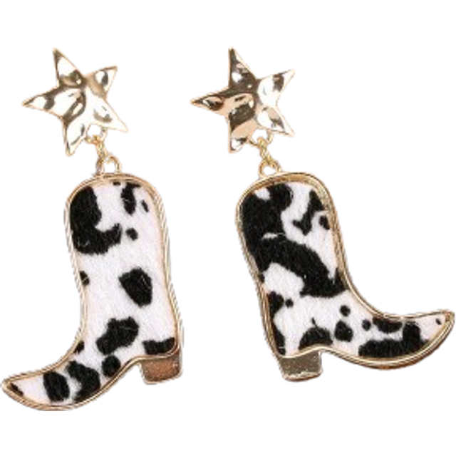 1 par Kreativ & Unik Western Cowboy Stil Ko & Leopardtryck Stövel Formad Örhängen Med Retro & Fashionabel Design (En-Storlek)