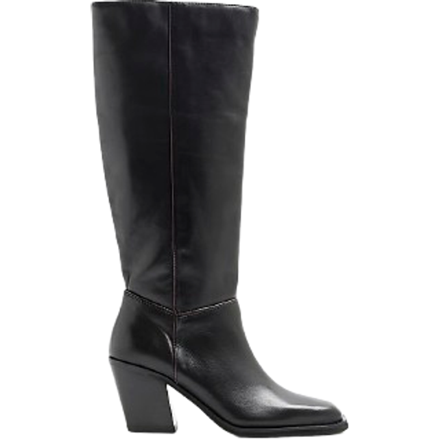 River Island Womens Black Leather High Leg Heeled Boots - 4