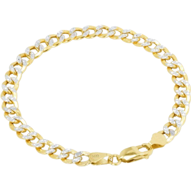 14k Yellow Gold 6.5mm Diamond Cut Pave Cuban Chain Mens Bracelet 7 7.5 8 8