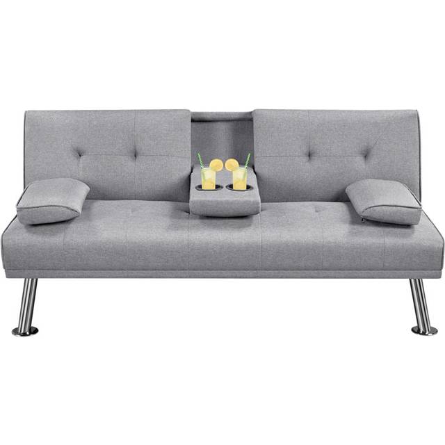 Color 3-seater Convertible Futon Sofa Bed - Light Grey (75cm H X 167cm W X 81.5cm D)