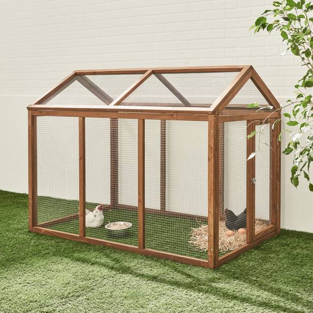 Sweeek - Wooden chicken run for 3 chickens, Chabo, Natural, 140x85.5x106 cm