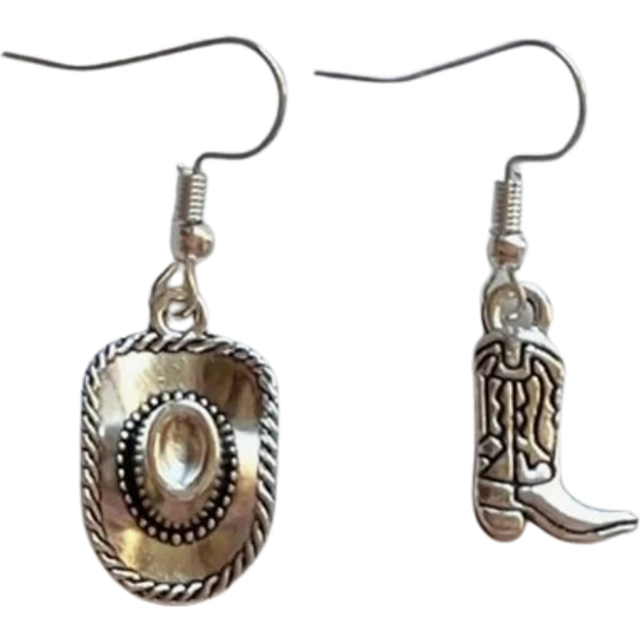 1 par mode vintage silverfärgad cowboyhatt örhängen Cowgirl boothänge dingla örhängen för kvinnor par festsmycken - Antikt Silver (En-Storlek)