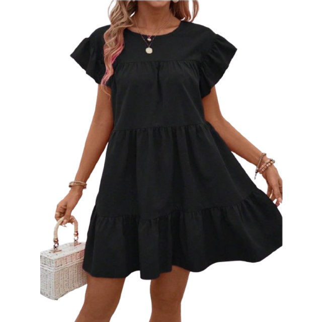 SHEIN Solid Ruffle Hem Smock Dress For Holiday