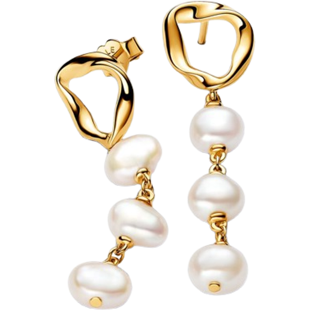 Pandora Organically Shaped Circle & Baroque Treated Freshwater Cultured Pearls Drop Earrings - 14k gold plating / Treated freshwater cultured pearl / White - one size