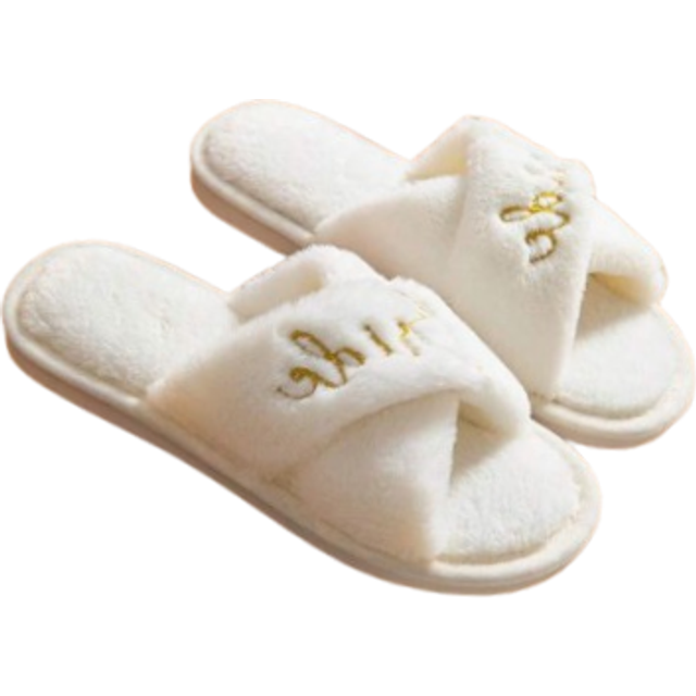 SHEIN Women Letter Embroidered Fuzzy Bedroom Slippers, Fashion Indoor Home Slippers