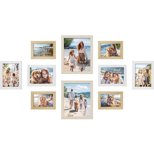 10 Pieces Picture Frame, Natural Oak + Cloud White + Natural Beige / 8*10 2 Set + 5*7 4 Set + 4*6 4 Set