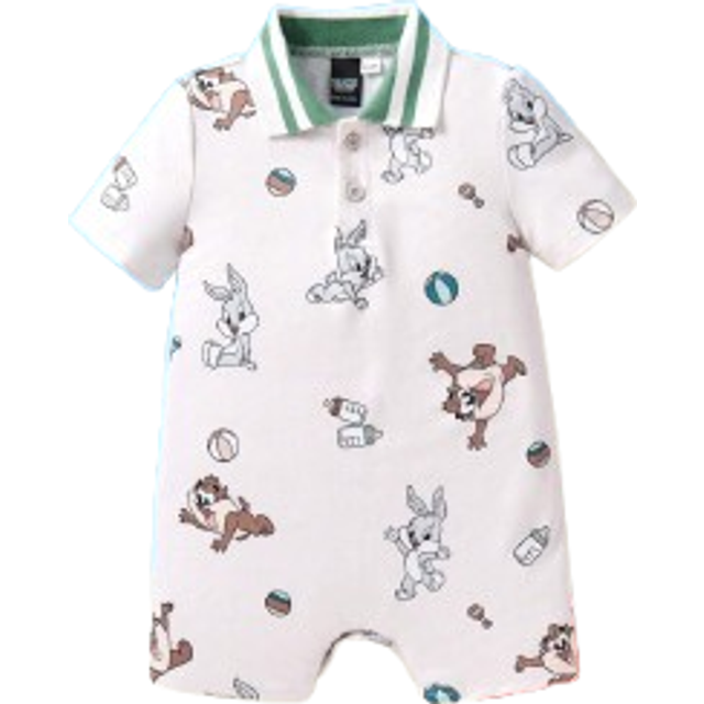 SHEIN Baby Boy Cartoon Milk Bottle & Ball Print Polo Collar Casual Comfortable Short Sleeve Romper