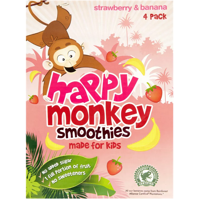 Happy Monkey Strawberry & Banana Smoothies 4 x 180ml