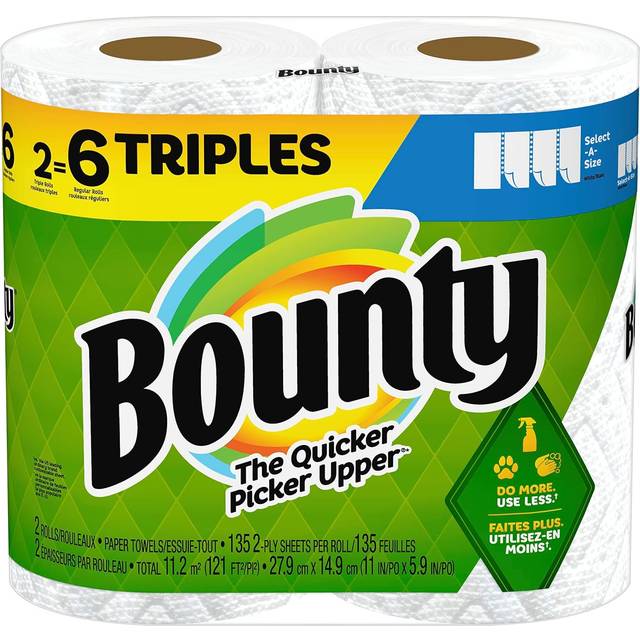 Bounty Select-A-Size Paper Towels  White  2 Triple Rolls = 6 Regular Rolls (Pack of 1)