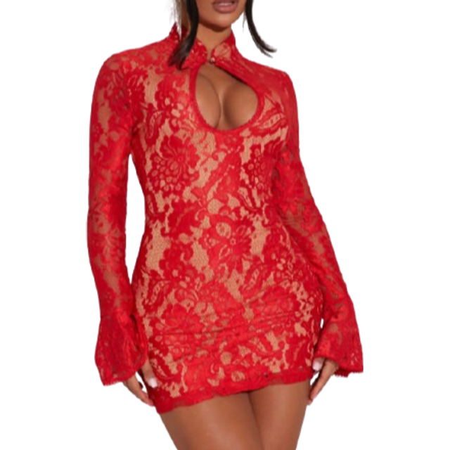Radiana Winter Red Party Dress New Year&#39;s Eve Lace Sexy Dress New Year&#39;s Dress, Chinese Style New Year&#39;s Dress.