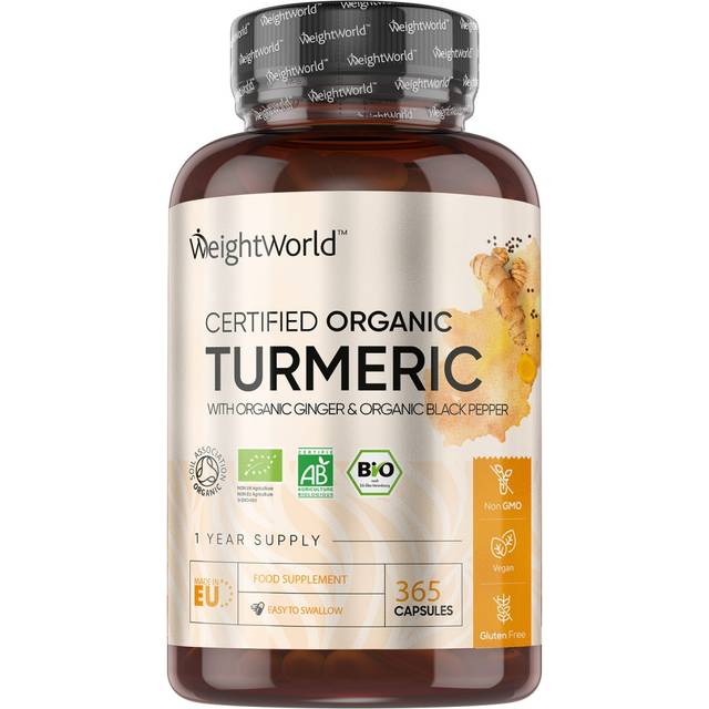 Ekologiska gurkmejakapslar - 505 mg gurkmejapulver med ingefära och piperin per dag - 365 kapslar för 1 års förbrukning - Curcumin, ingefära och svartpeppar - Vegansk och ekologisk kvalitet