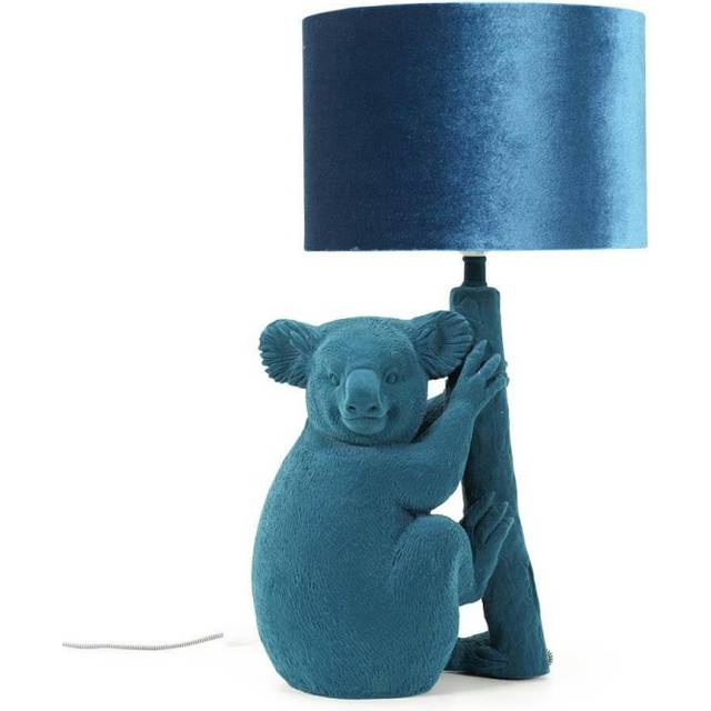 Valuelights - Teal Velvet Koala Bedside Table Lamp with a Drum Lampshade Animal Bedroom Light - Bulb Included