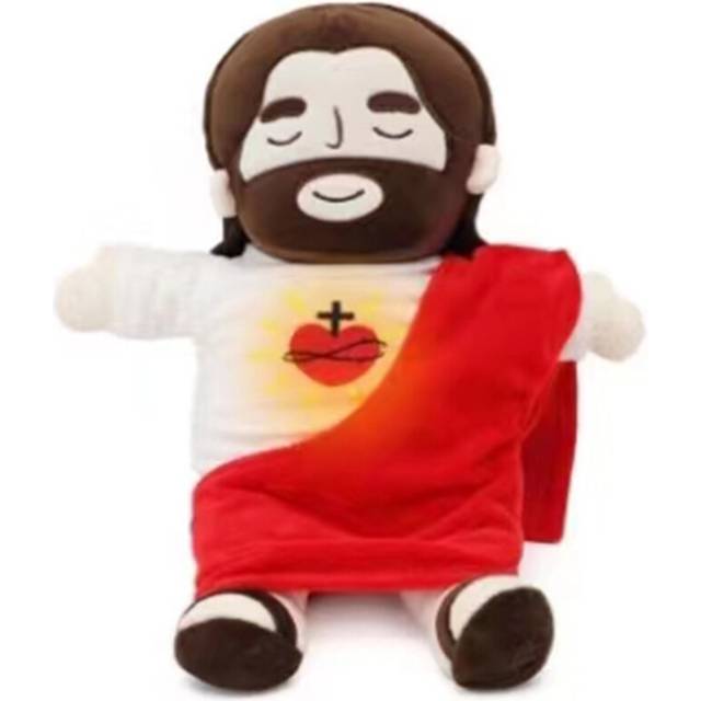 (red) 40cm Breathing Jesus Plush Baby Soothing Jesus Doll Four-Gear Adjustment Children Music Sleep Birthday Christmas Toys Kids Gifts