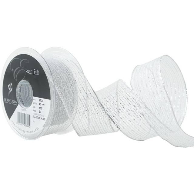 Berisfords 40 mm Wired Tinsel Mesh Ribbon, Silver