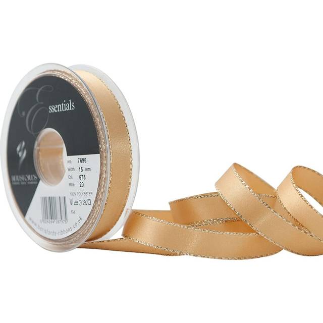Berisfords 15 mm Gold Edge Satin Ribbon, Honey Gold