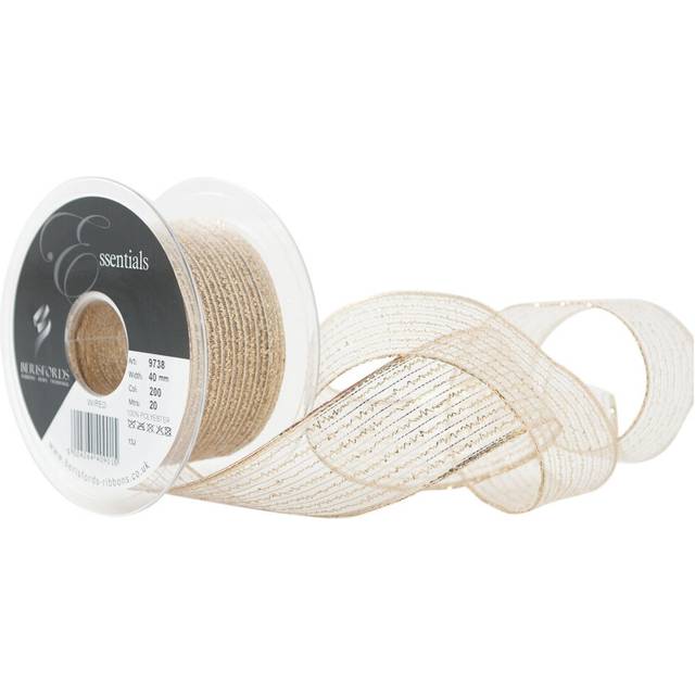 Berisfords 40 mm Wired Tinsel Mesh Ribbon, Gold