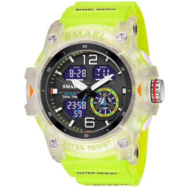 (green) Smael Military Watch Quartz Wristwatches Sport 50m Waterproof Alarm Clock Light Analog Digital Male Clocks 8007 Mens Watches Digital