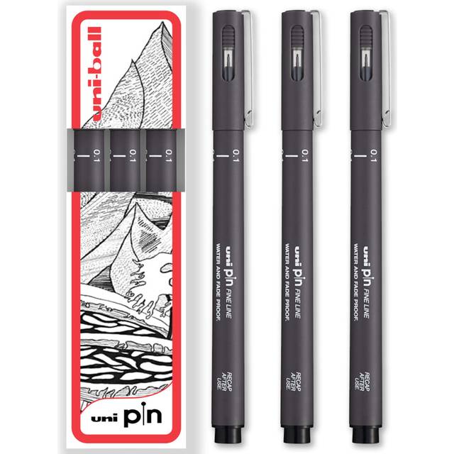 (0.1mm, Dark Grey) uni-ball PIN Fineliner Technical Drawing Pens - Set of 3