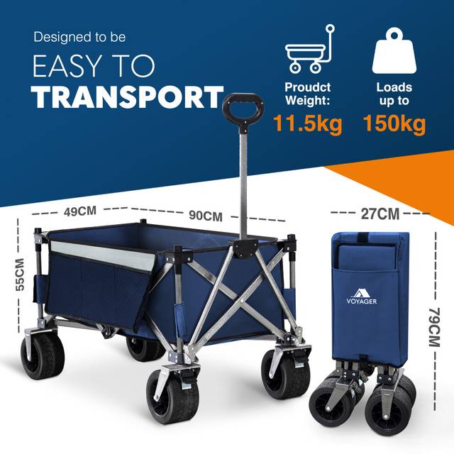 Voyager Collapsible Camping Wagon With 360° Wheels | Wowcher - Blue