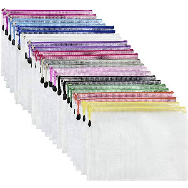 Plastic Wallets A5-24 Pcs Plastic Folders Document Wallets A5 Ziplock Bags Plastic Pockets with Zipper Bag for School, Office, Home